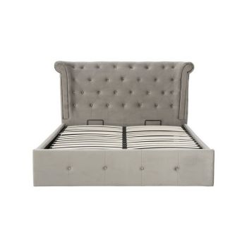 Edison Kingsize Brush Velvet Ottoman Bed - Metal/Wood/Textile - L229 x W176 x H110 cm - Grey