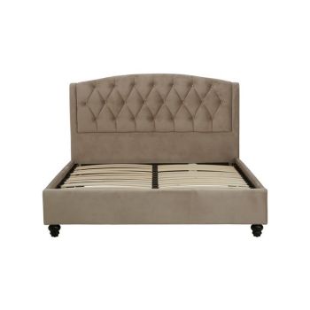 Josephine Brushed Velvet Double Bed - Wood/Textile - L209 x W147 x H102 cm - Brown