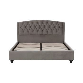 Josephine Velvet Kingsize Bed - Wood/Textile - L219 x W163 x H102 cm - Grey