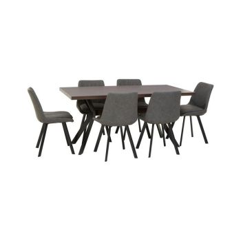 Westford Rectangle Dining Set - Metal/Glass/Wood/Textile/Synthetic - L90 x W160 x H77 cm - Grey/Brown