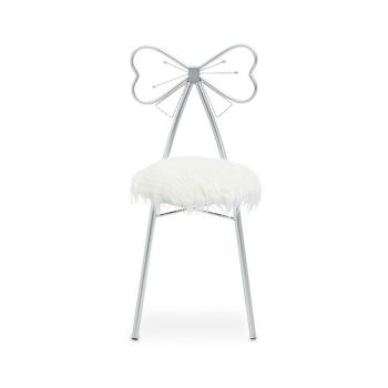 Jolie Bow Faux Fur Dining Chair - Metal/Textile - L39 x W44 x H82 cm - Silver