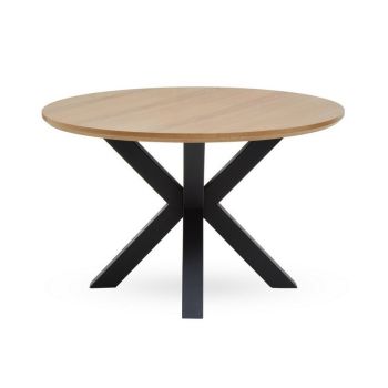 Salford Top Dining Table - Metal/Wood - L127 x W127 x H5 cm - Black/Natural