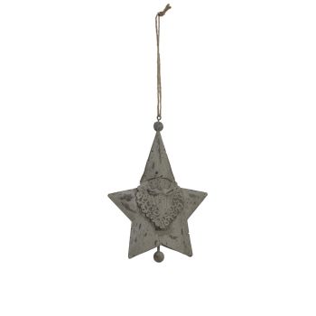 Large Rustic Hanging Santa Star Bauble - Metal - L2 x W12 x H18 cm - White