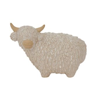 Large Alora Highland Cow Christmas Decoration - Ceramic - L12 x W24 x H17 cm - White