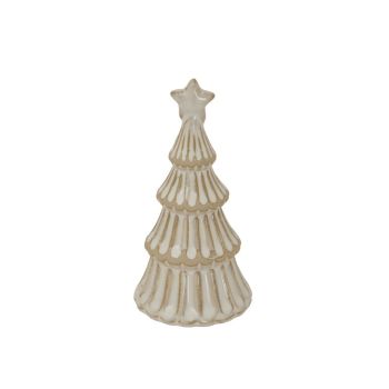 Alora Snowy Layered Christmas Tree with Star - Ceramic - L6 x W6 x H13 cm - White