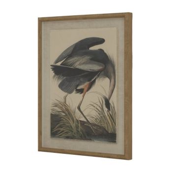 Flora & Fauna Collection Heron on Linen in Beaded Frame - Glass - L2 x W40 x H50 cm - Brown