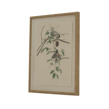 Flora & Fauna Collection Chickadees on Linen in Beaded Frame - Glass - L2 x W40 x H50 cm - Brown
