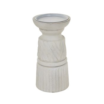 Carved Candle Holder - Wood - L10 x W10 x H20 cm - White