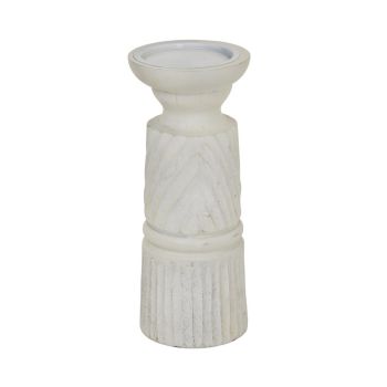 Medium Carved Candle Holder - Wood - L10 x W10 x H25 cm - White