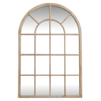Washed Wood Arched Window Mirror - Glass - L2 x W135 x H90 cm - Brown