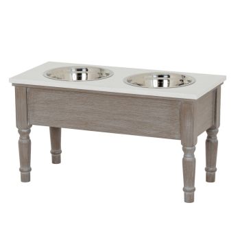 Serene Collection Pet Feeder Table - Wood - L28 x W60 x H30 cm - Grey