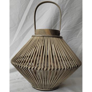 Cone Lantern with Glass Holder - Wicker - L38 x W38 x H30 cm