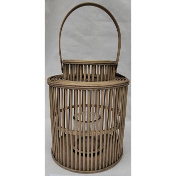 Cylinder Lantern with Glass Holder - Wicker - L26 x W26 x H26 cm