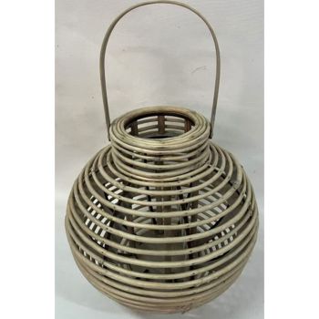 Large Round Willow Lantern with Glass Holder - Wicker - L36 x W36 x H35 cm