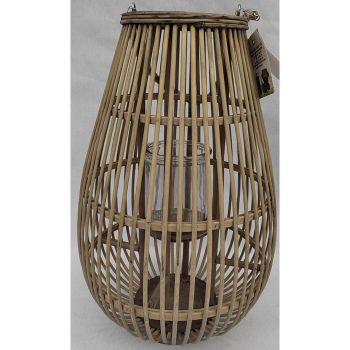 Medium Ellipse Lantern with Glass Holder - Wicker - L28 x W28 x H42 cm