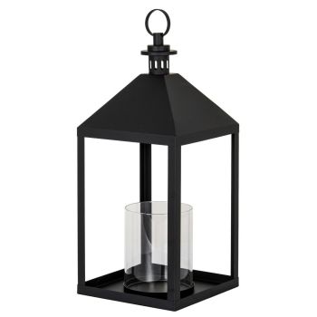 Astra Large Lantern with Glass Candle Holder - L25 x W25 x H61 cm - Black