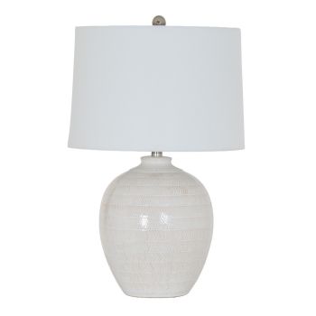 Chevronne Ceramic Table Lamp with Linen Shade - Ceramic - L41 x W41 x H63 cm - White