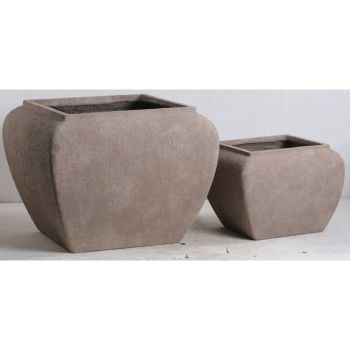Umber Square Drum Planters (Set of 2) - Concrete