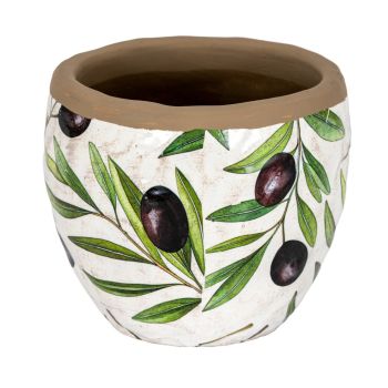Verdal Olive Medium Planter - Ceramic - L15 x W15 x H13 cm - Green/White