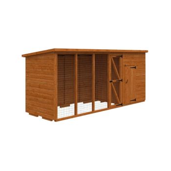 4x4 Animal House 12mm Shed + 8 Feet Run - L355 x W115 x H157.5 cm - Solid Wood/Softwood/Pine - Burnt Orange