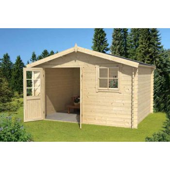 Ebro B-Log Cabin, Wooden Garden Room, Timber Summerhouse, Home Office - L384.6 x W330 x H245.1 cm
