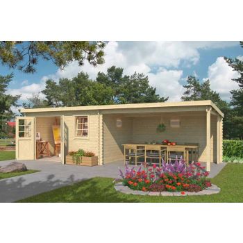 Reno-Log Cabin, Wooden Garden Room, Timber Summerhouse, Home Office - L780 x W313.9 x H210.9 cm