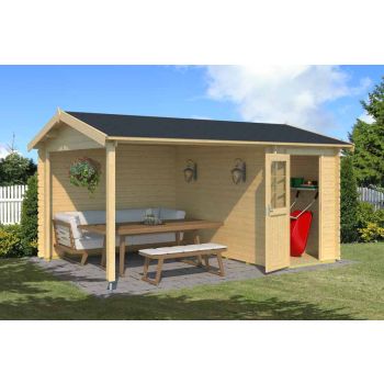 Wibo 300-Log Cabin, Wooden Garden Room, Timber Summerhouse, Home Office - L465 x W337.8 x H245.1 cm
