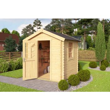 Wels 1-Log Cabin, Wooden Garden Room, Timber Summerhouse, Home Office - L231 x W220 x H233.7 cm