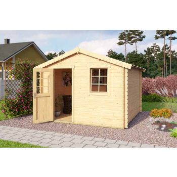Wels 3-Log Cabin, Wooden Garden Room, Timber Summerhouse, Home Office - L339.8 x W320 x H245.1 cm