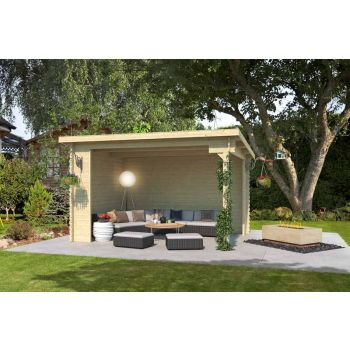 Buffalo 380-Log Cabin, Wooden Garden Room, Timber Summerhouse, Home Office - L420 x W324 x H250.8 cm