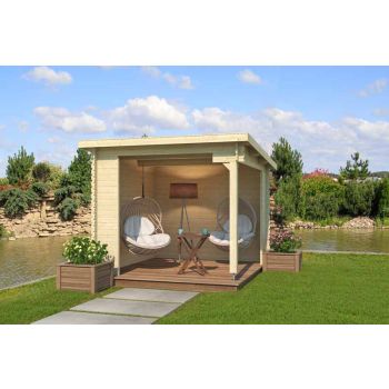 Buffalo 275-Log Cabin, Wooden Garden Room, Timber Summerhouse, Home Office - L315 x W323.9 x H245.1 cm