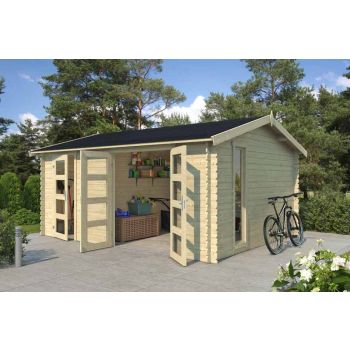 Carroz 2-Log Cabin, Wooden Garden Room, Timber Summerhouse, Home Office - L496 x W403.4 x H250.8 cm