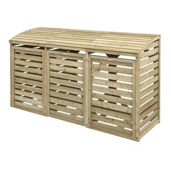 Double Wheelie Bin with Single Box Store - Wood -L82 x W230.5 x H130 cm - Natural Timber Finish