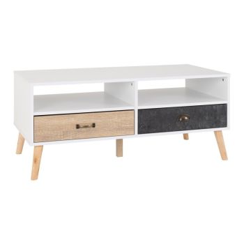 Nordic 2 Drawer Coffee Table - L55 x W110 x H49 cm - White/Distressed Effect
