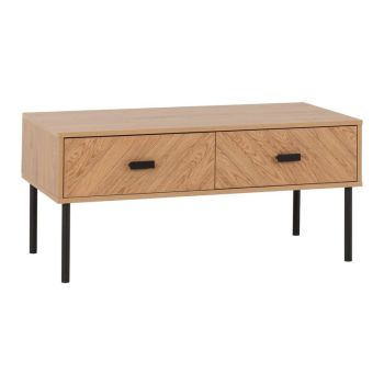 Leon 2 Drawer Coffee Table - L49.5 x W100 x H46 cm - Medium Oak Effect