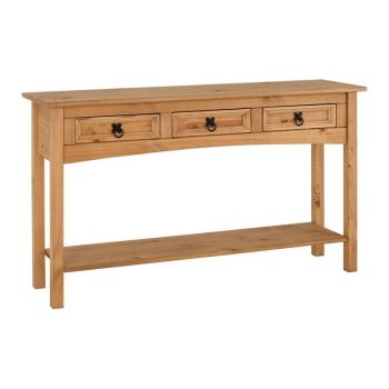 Corona 3 Drawer Console Table With Shelf - L34.5 x W126 x H73 cm - Distressed Waxed Pine