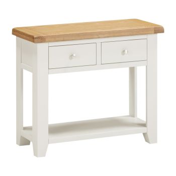 Windsor 2 Drawer Console Table - L34 x W85 x H70.5 cm - Ivory/Oak