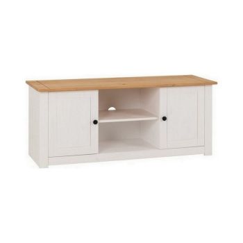 Panama 2 Door 1 Shelf Flat Screen TV Unit - L40 x W120 x H50.5 cm - White/Natural Wax