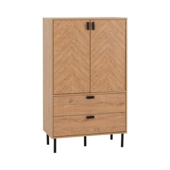 Leon 2 Door 2 Drawer Cabinet - L40 x W80 x H133 cm - Medium Oak Effect