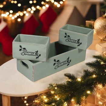Wooden Boxes (Set of 3) - Rustic Green