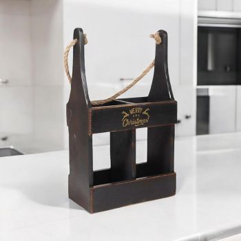 2 Bottle Wine Holder - Wood - L10 x W21 x H39 cm - Black
