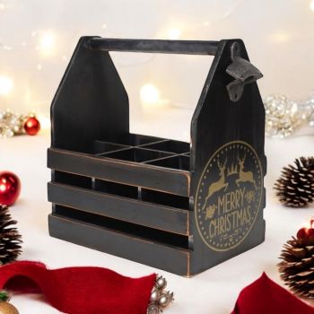 6 Bottle Holder with Metal Opener - L19 x W27 x H30 cm - Black