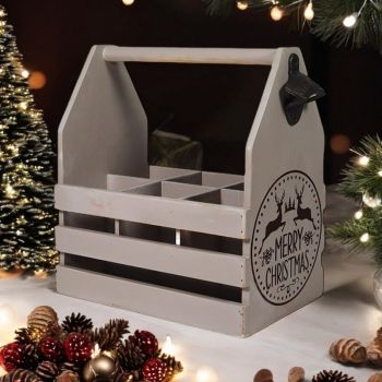 6 Bottle Holder with Opener - L19 x W27 x H30 cm - Rustic Grey