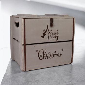 Merry Christmas Box - Wood - L36 x W42 x H30 cm - Rustic Grey