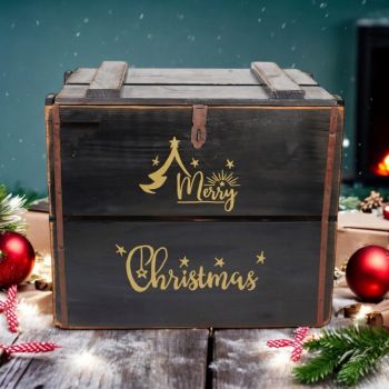 Merry Christmas Box - Wood - L36 x W42 x H30 cm - Black