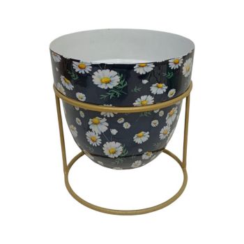 Flower Print Design Planter in Stand - L13 x W13 x H13 cm