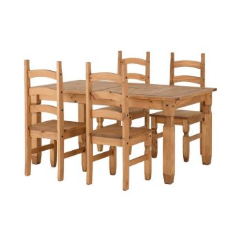 Corona Extending Dining Set (4 Chairs) - Distressed Waxed Pine