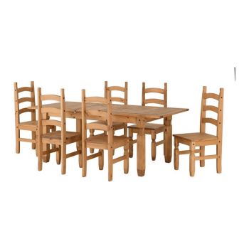 Corona Extending Dining Set(6 Chairs) - Distressed Waxed Pine