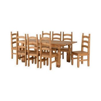 Corona Extending Dining Set(8 Chairs) - Distressed Waxed Pine