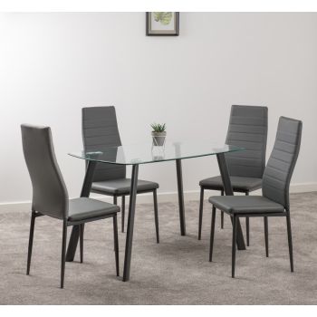Abbey Dining Set - Clear Glass/Grey/Grey Faux Leather